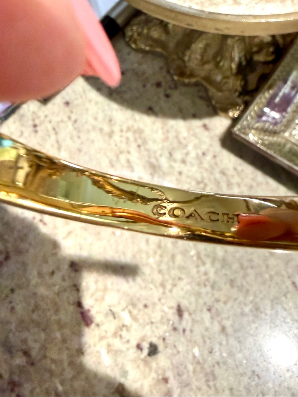 Coach Gold-Tone Burgundy Enamel Hinged Bangle Bracelet - Picture 7 of 7